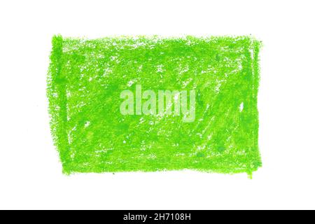 green rectangle drawn with oil pencil isolated on white background. High quality photo Stock Photo