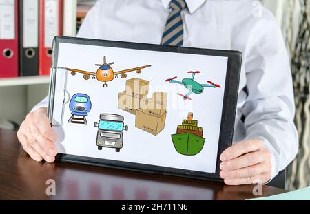 Transportation concept shown by a businessman Stock Photo