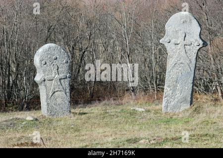 Nekropola sa stećcima Maculje: Graveyard with medieaval monumental tombstones (Rostovo, Novi Travnik, Bosnia and Herzegovina), world cultural heritage Stock Photo