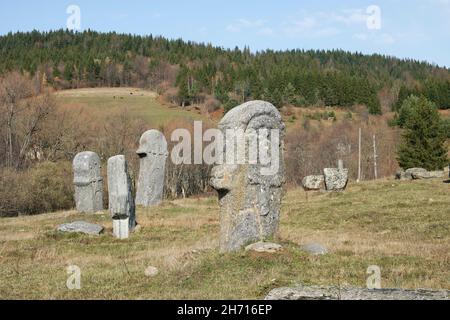 Nekropola sa stećcima Maculje: Graveyard with medieaval monumental tombstones (Rostovo, Novi Travnik, Bosnia and Herzegovina), world cultural heritage Stock Photo