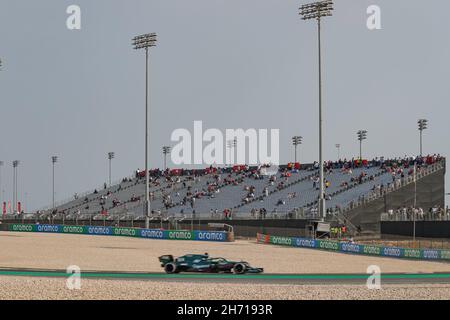 Empty grandstands, with cars running during the Formula 1 Ooredoo Qatar Grand Prix 2021, 20th round of the 2021 FIA Formula One World Championship from November 19 to 21, 2021 on the Losail International Circuit, in Lusail, Qatar - Photo Florent Gooden / DPPI Stock Photo