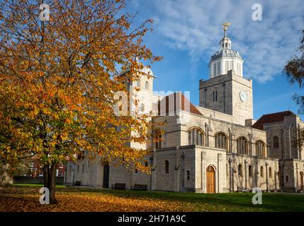 Portsmouth Cathedral pictured in Autumn, Portsmouth, Hampshire, UK Stock Photo