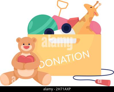 Donation box with toys semi flat color vector item Stock Vector