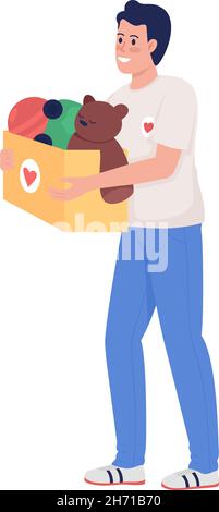 Happy male volunteer semi flat color vector character Stock Vector