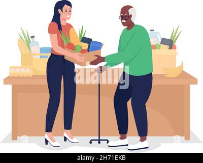 Food bank worker semi flat color vector character Stock Vector