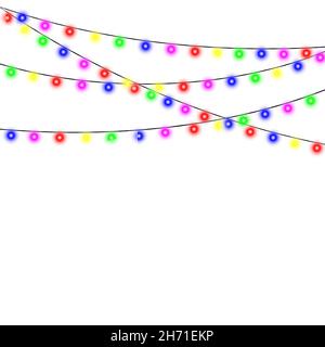 Christmas lights isolated realistic design elements. Glowing garlands. Vector illustration. Stock Vector