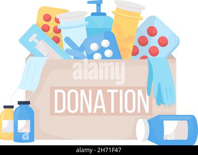Donation box with meds semi flat color vector item Stock Vector