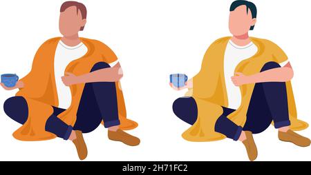 Man wrapped in blanket semi flat color vector character set Stock Vector