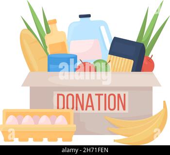 Donation box with food semi flat color vector item Stock Vector