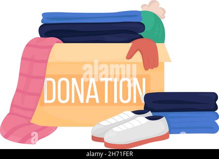Donation box with clothes semi flat color vector item Stock Vector