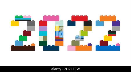 Vector illustration of the number 2022 in construction colored bricks Stock Vector