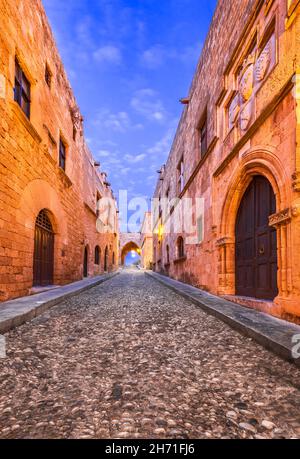 Rhodes, Greece. Medieval Avenue of the Knights, stunning morning view. Stock Photo