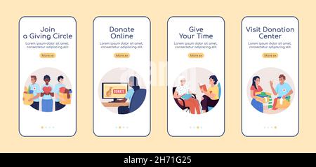 Ways to make donations onboarding mobile app screen flat vector template Stock Vector