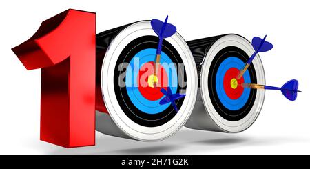 Target 100, success and achievement concept. 3D rendering isolated on ...