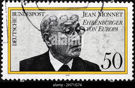 Jean Monnet portrait on german postage stamp Stock Photo