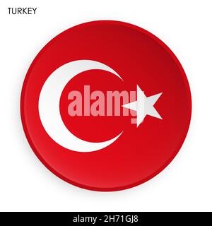 TURKEY flag icon in modern neomorphism style. Button for mobile application or web. Vector on white background Stock Vector