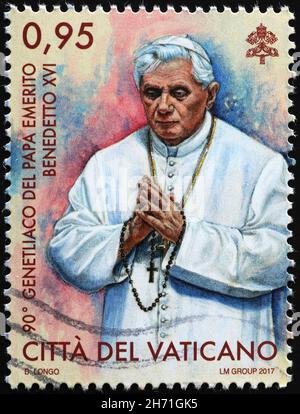 Pope Benedict XVI on Vatican postage stamp Stock Photo