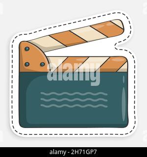 cartoon icon of doodle Clapper board for shooting film in open position. Assistant director. Vector isolated on white background Stock Vector