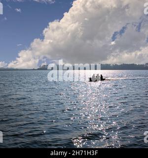 People enjoy a boat ride at Port Royal Sound in Beaufort South Carolina USA Stock Photo