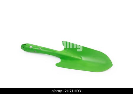 A green gardening shovel on a white background Stock Photo