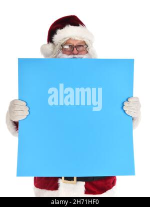 Santa Claus holding blank sign Portrait Isolated on White Background ...