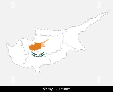 Map of the Cyprus in the colors of the flag with administrative divisions blank Stock Photo