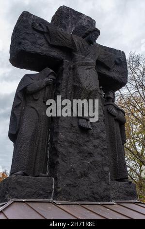 Lommel, Belgium - October 31, 2021: The largest German War Cemetery (Kriegsgraberstatte) and memorial site in Western Europe. Limburg Province. Autumn Stock Photo