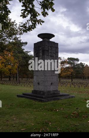 Lommel, Belgium - October 31, 2021: The largest German War Cemetery (Kriegsgraberstatte) and memorial site in Western Europe. Limburg Province. Autumn Stock Photo