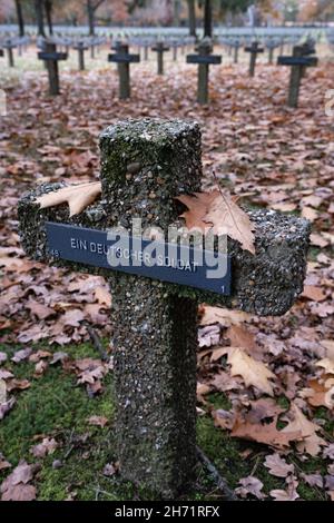 Lommel, Belgium - October 31, 2021: The largest German War Cemetery (Kriegsgraberstatte) and memorial site in Western Europe. Limburg Province. Autumn Stock Photo