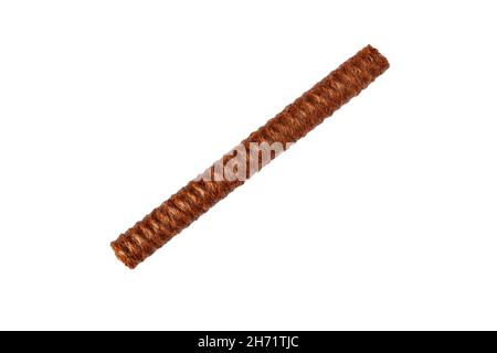 Brown wafer roll isolated on white background. Single Chocolate wafer roll stick. Close up Stock Photo