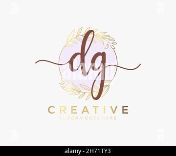 DG feminine logo. Usable for Nature, Salon, Spa, Cosmetic and Beauty Logos. Flat Vector Logo Design Template Element. Stock Vector