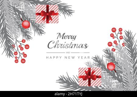 Watercolor Christmas and new year wreath floral frame and background vector Premium with christmas leaf, christmas ornaments and christmas elements Stock Vector