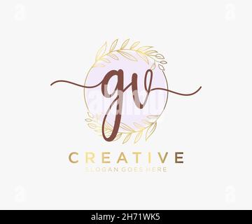 GV feminine logo. Usable for Nature, Salon, Spa, Cosmetic and Beauty Logos. Flat Vector Logo Design Template Element. Stock Vector