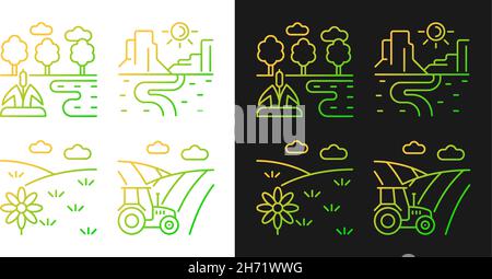 Diverse land types gradient icons set for dark and light mode Stock Vector