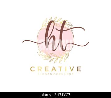 HT feminine logo. Usable for Nature, Salon, Spa, Cosmetic and Beauty Logos. Flat Vector Logo Design Template Element. Stock Vector