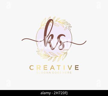 KS feminine logo. Usable for Nature, Salon, Spa, Cosmetic and Beauty Logos. Flat Vector Logo Design Template Element. Stock Vector