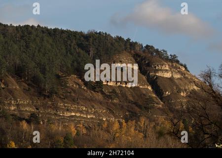 limestone wall mountain jena nature geology autumn copyspace Stock Photo