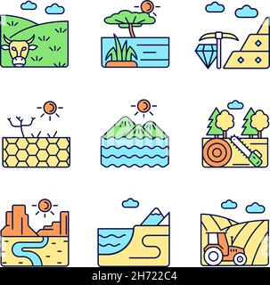Industrial land RGB color icons set Stock Vector