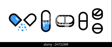 Pills icon isolated on white. Pills icons vector Stock Vector