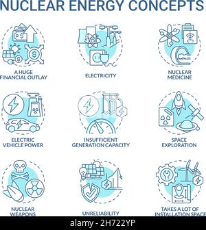 Nuclear energy blue concept icons set Stock Vector