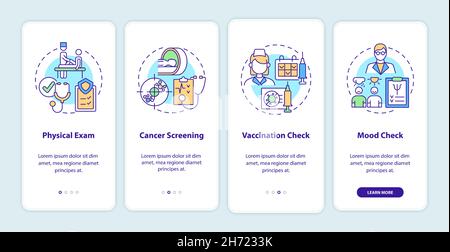 Physical examination components onboarding mobile app page screen Stock Vector
