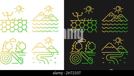 Diverse landforms gradient icons set for dark and light mode Stock Vector