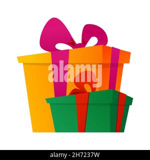 Christmas presents - modern flat design style isolated objects. Neat detailed image of two bright boxes with big beautiful bows. New Year gifts, which Stock Vector