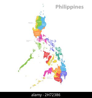 Philippines map, administrative division, separate individual regions with names, color map isolated on white background vector Stock Vector