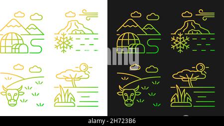 Climate zones gradient icons set for dark and light mode Stock Vector