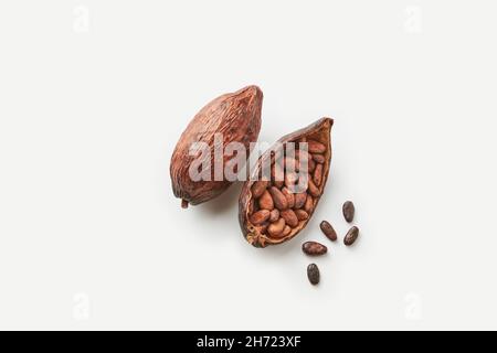 Unpeeled cocoa beans in pod Stock Photo