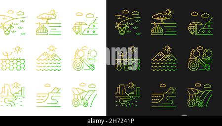 Industrial land gradient icons set for dark and light mode Stock Vector