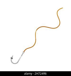 Bright glossy silver metal fishing hook on a rope isolated on white Stock Vector