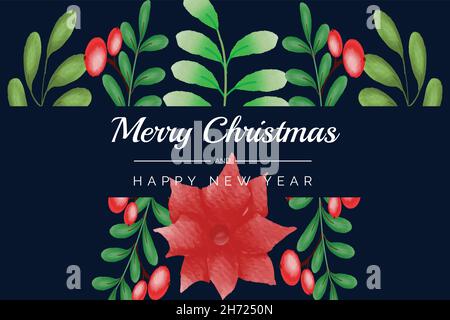 Watercolor Christmas and new year wreath floral frame and background vector Premium with christmas leaf, christmas ornaments and christmas elements Stock Vector