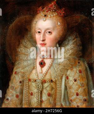 Elizabeth I. Portrait of  Queen Elizabeth I (1533-1603), anonymous, oil on panel, c. 1550-99 Stock Photo